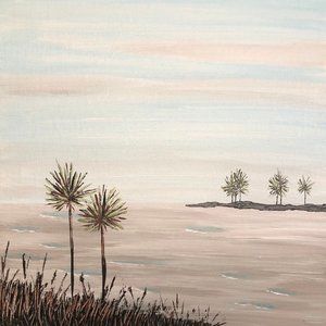 Paradise Found - Original Acrylic Painting, Beach/Tropical Scenery, 8 x 8 Signed